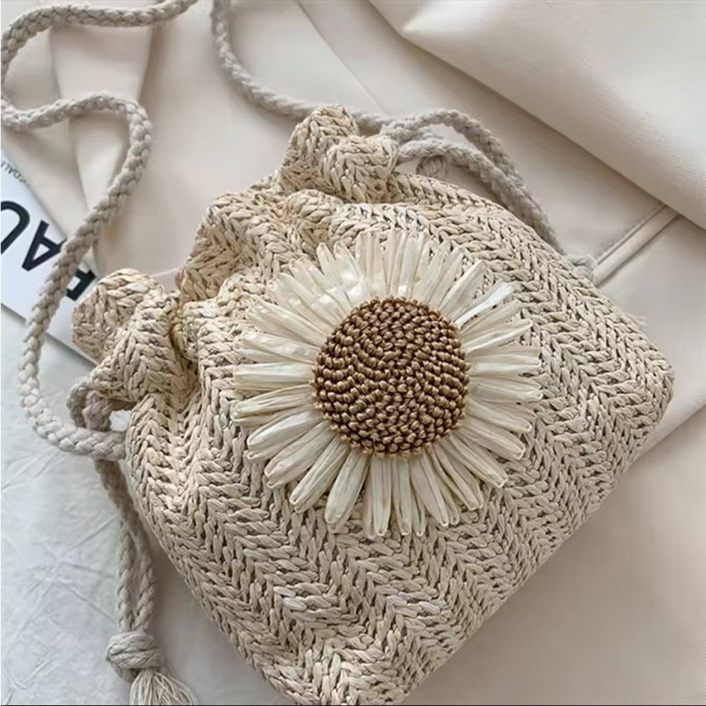 Straw Drawstring Crossbody Bag